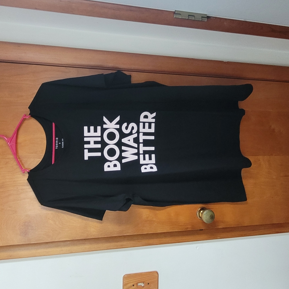 torrid Black Short Sleeve Tee with Pink Lettering - "THE BOOK WAS BETTER"